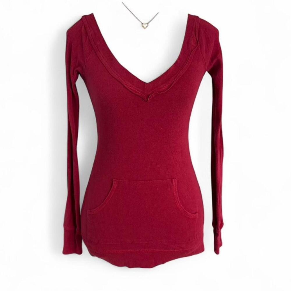 Eyeshadow Early 2000s Y2K V Neck Perfect Long Sleeve Layering Top Pockets Large